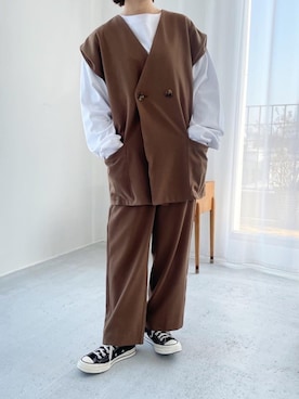 「flaner（フラネ）のアイテム（パンツ）」を使った、ukiさん（レディース・155cm）の冬コーディネート