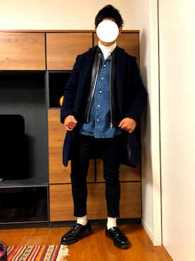 「リドム」｜「アイテム（チェスターコート）」を使った、じんがーさん（メンズ・171cm）の冬コーディネート