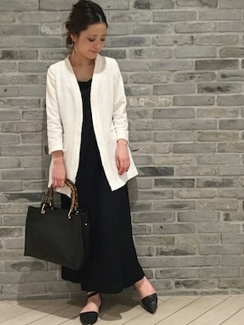 「Noble（ノーブル）のアイテム（ノーカラージャケット）」を使った、Noble天神ビオロ店スタッフさん（レディース・163cm）の冬コーディネート