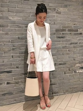 「Noble（ノーブル）のアイテム（ノーカラージャケット）」を使った、Noble天神ビオロ店スタッフさん（レディース・163cm）の冬コーディネート