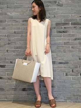 「Noble（ノーブル）のアイテム（トートバッグ）」を使った、Noble天神ビオロ店スタッフさん（レディース・163cm）の夏コーディネート