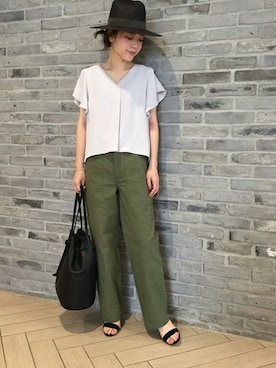 「Noble（ノーブル）のアイテム（帽子）」を使った、Noble天神ビオロ店スタッフさん（レディース・163cm）の夏コーディネート