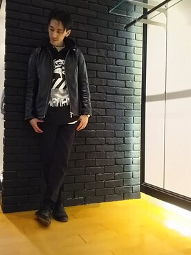 「JUNRED（ジュンレッド）のアイテム（ライダースジャケット）」を使った、Daikiさん（メンズ・174cm）の冬コーディネート