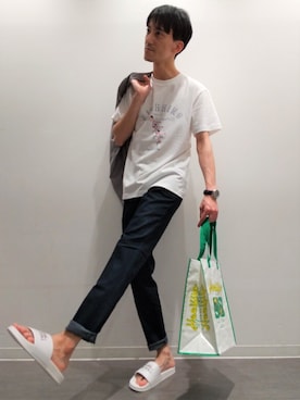 「JUNRED（ジュンレッド）のアイテム（サンダル）」を使った、Daikiさん（メンズ・174cm）の夏コーディネート