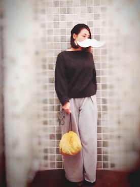 「ストライプパンツ」｜「アイテム（ハンチング/ベレー帽）」を使った、おうまさんさん（レディース・161cm）の冬コーディネート