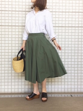 「カーキスカート」｜「アイテム（その他）」を使った、hachinocoさん（レディース・152cm）の夏コーディネート