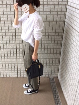 「カーキ×ホワイト」｜hachinocoさん（レディース・152cm）の秋コーディネート