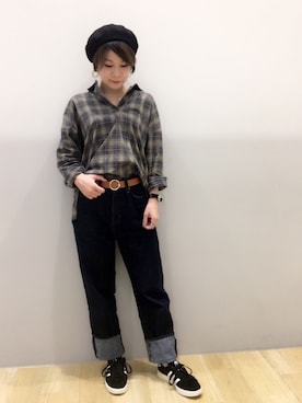 「スキッパーシャツ」｜「アイテム（ハンチング/ベレー帽）」を使った、あさみさん（レディース・156cm）の夏コーディネート