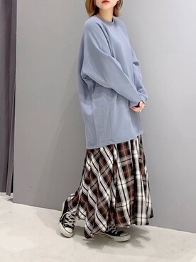 「チェック柄に恋してる」｜「アイテム（スウェット）」を使った、あさみさん（レディース・156cm）の秋コーディネート