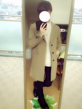 「HARE（ハレ）のCASHEEP HIGHLAND WOOL チェスターコート(HARE)（チェスターコート、ベージュ系）」を使った、Masa.kさん（メンズ・175cm）の冬コーディネート