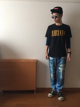 「TALKING ABOUT THE ABSTRACTION（トーキング　アバウト　ジ　アブストラクション）のアイテム（パンツ）」を使った、ドメ系のジャイアンさん（メンズ・170cm）の秋コーディネート