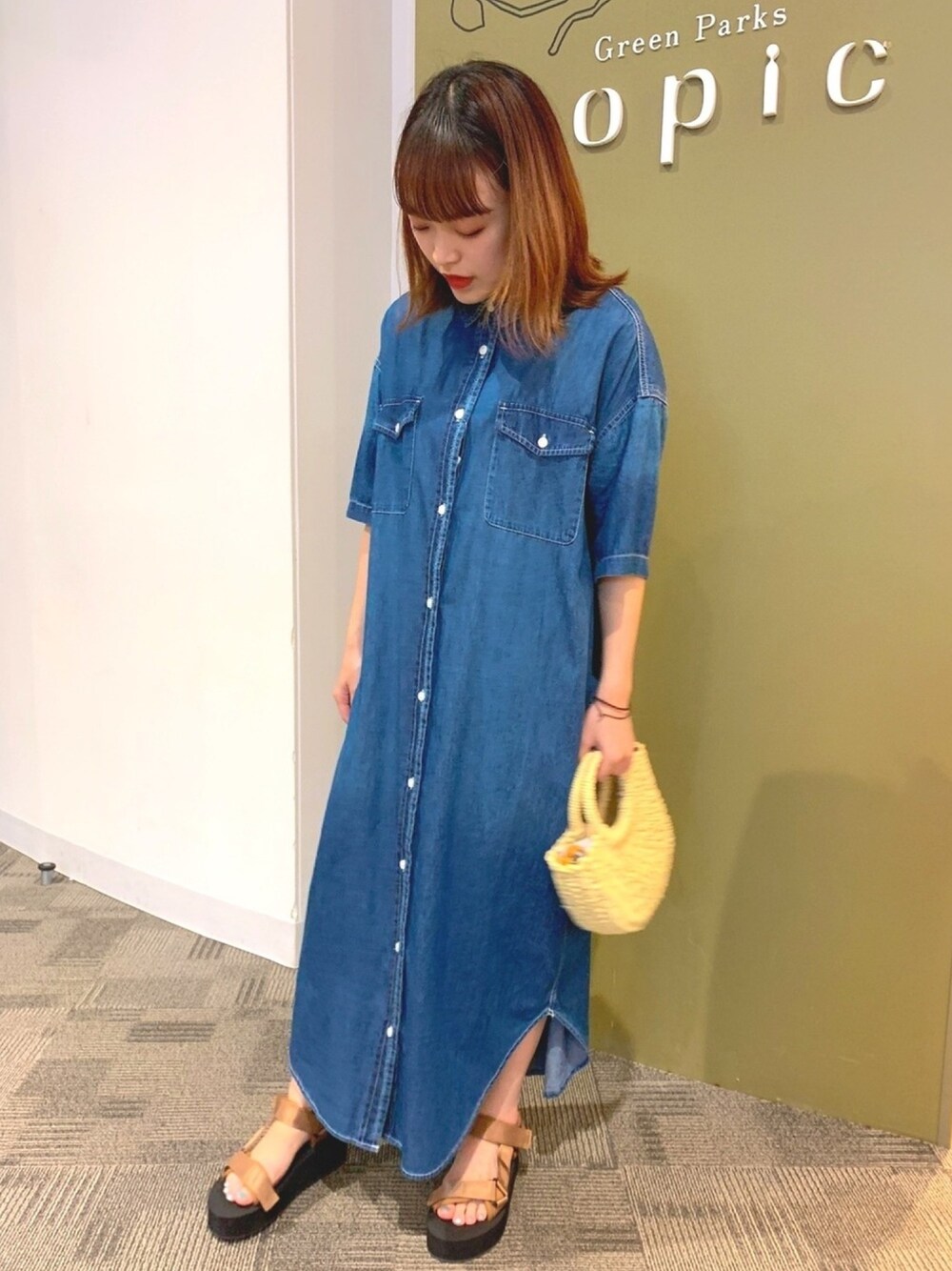 ★minagram★ ケンビス半袖デニムワンピースで爽やかコーデに 半袖デニムワンピース ＊を使った人気ファッション