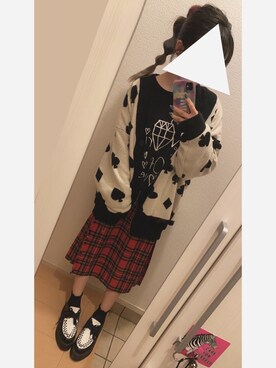 「柄×柄」｜「アイテム（スウェット）」を使った、maro‎.さん（レディース・161cm）の冬コーディネート