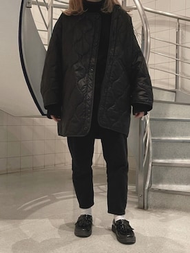 「ハイトーンカラー」｜「アイテム（ノーカラージャケット）」を使った、おデコさん（レディース・156cm）の冬コーディネート