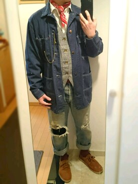 「アイテム（ベスト、ブルー系）」を使った、とこちんさん（メンズ・167cm）の冬コーディネート