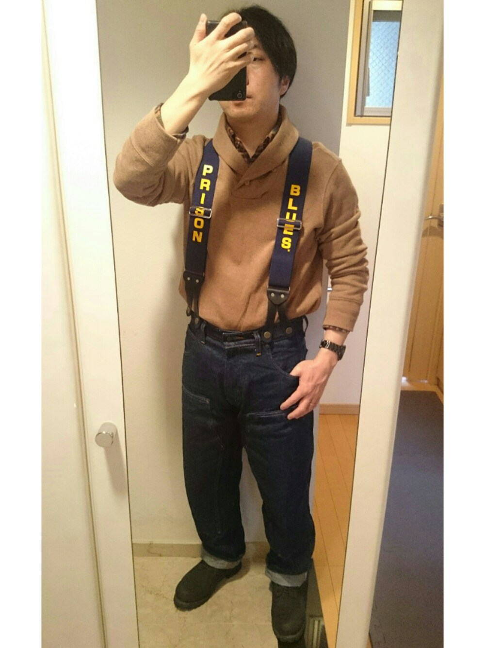 PRISON BLUES サスペンダー付きデニム A15492 美品 プリズンブルース サスペンダーボタンペインター