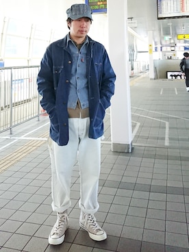 「白」｜「アイテム（カバーオール）」を使った、とこちんさん（メンズ・167cm）の春コーディネート