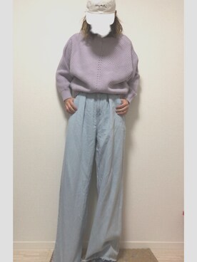 「Kastane（カスタネ）の甘織りルーズデニムパンツ（デニムパンツ、ブルー系）」を使った、ちぇるさん（レディース）の冬コーディネート