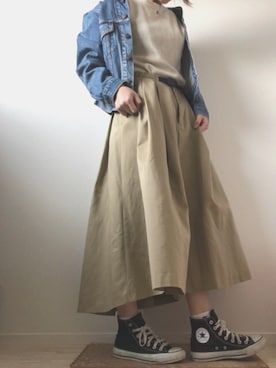 「FREAK'S STORE（フリークスストア）のDickies × GRAMICCI/ディッキーズ×グラミチ 別注ボリュームスカート（スカート、ベージュ系）」を使った、ちぇるさん（レディース）の冬コーディネート