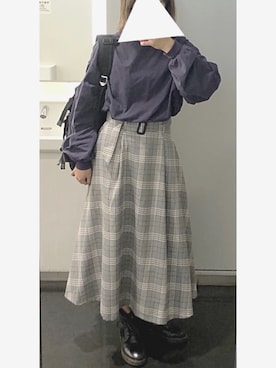 「CIAOPANIC（チャオパニック）の度詰め天竺ビッグシルエットTシャツ（Tシャツ/カットソー、パープル系）」を使った、ちぇるさん（レディース）の秋コーディネート