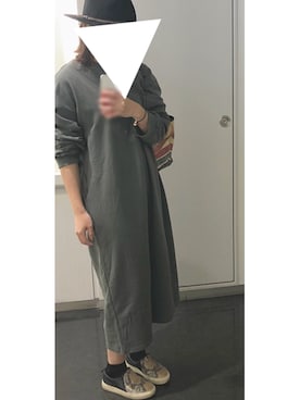 「coca（coca）（コカ）のポケット付きバルーンスリーブスウェットワンピース（ワンピース、グリーン系）」を使った、ちぇるさん（レディース）の秋コーディネート