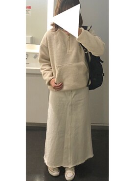 「GU（ジーユー）のアイテム（トップス、ホワイト系）」を使った、ちぇるさん（レディース）の秋コーディネート