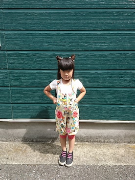 「JAM（ジャム）のアイテム（サロペット/オーバーオール）」を使った、ポコさん（キッズ・120cm）の夏コーディネート