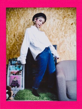 「UNIQLO（ユニクロ）のアイテム（デニムパンツ、ブルー系）」を使った、umekoume23さん（レディース・154cm）の春コーディネート