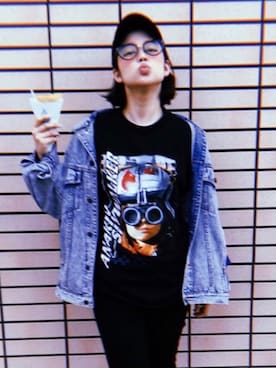 「STUSSY（ステューシー）のアイテム（キャップ、ブラック系）」を使った、umekoume23さん（レディース・154cm）の夏コーディネート