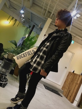 「HVC」｜「アイテム（ライダースジャケット）」を使った、ナナシノゴンベエさん（メンズ・165cm）の冬コーディネート