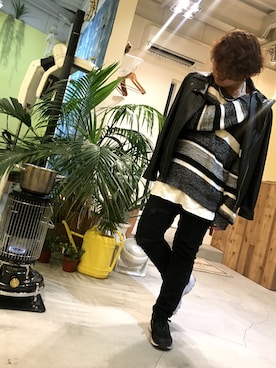「美容師」｜「アイテム（ライダースジャケット）」を使った、ナナシノゴンベエさん（メンズ・165cm）の冬コーディネート