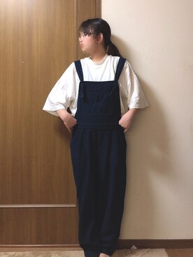 「ネイビー×ホワイト」｜「アイテム（サロペット/オーバーオール）」を使った、namaruさん（レディース・155cm）の夏コーディネート