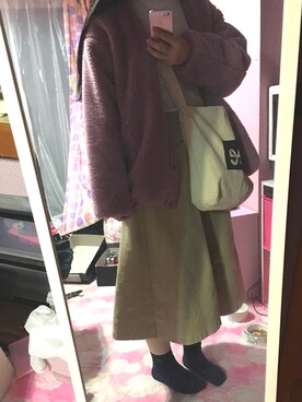 「白タイツ」｜「アイテム（ブルゾン）」を使った、ninaさん（レディース・155cm）の冬コーディネート