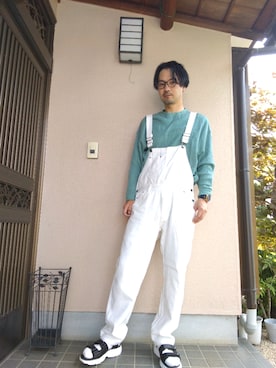 「８(eight)（エイト）のアイテム（オールインワン・サロペット）」を使った、としぼーさん（メンズ・178cm）の春コーディネート