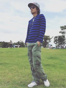 「M（エム）のアイテム（パンツ）」を使った、akihiro hachiyaさん（メンズ・173cm）の秋コーディネート