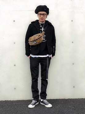 「シュプリーム」｜「アイテム（ハンチング/ベレー帽）」を使った、akihiro hachiyaさん（メンズ・173cm）の冬コーディネート