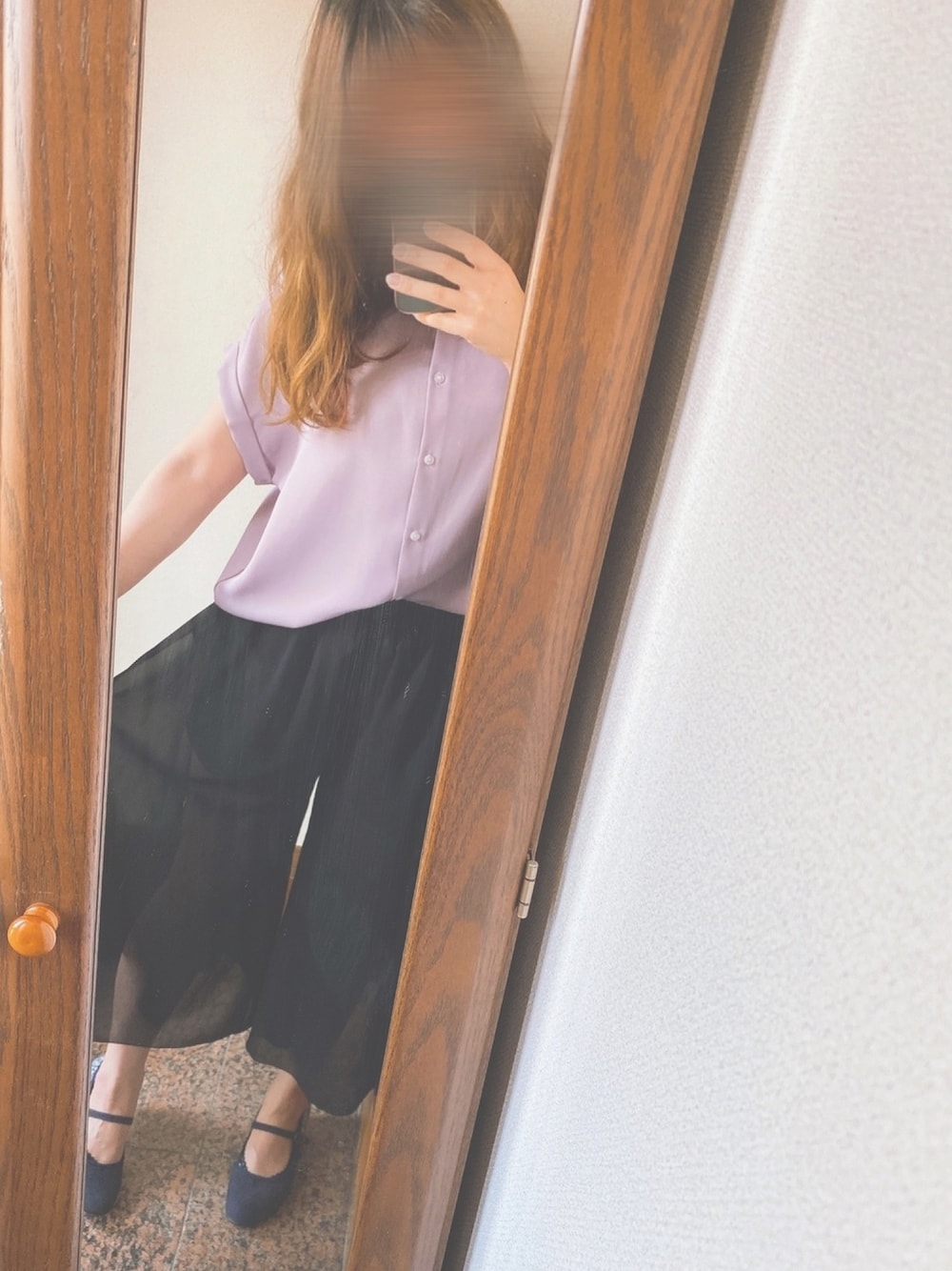 「GU、シャツスタイル、プチプラ、高身長女子」｜「GUのアイテム（シャツ/ブラウス、パープル系）」を使った、ぱんのみみさん（レディース・167cm）の夏コーディネートの1枚目の写真