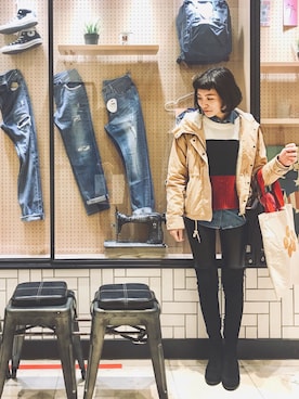 「WEAR」｜「アイテム（その他アウター）」を使った、Linda Lindaさん（レディース・158cm）の冬コーディネート