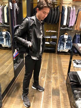 「ユニオンステーション」｜「アイテム（ライダースジャケット）」を使った、USイーアスつくばさん（メンズ・165cm）の秋コーディネート