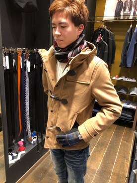 「アイテム（ダッフルコート、イエロー系）」を使った、USイーアスつくばさん（メンズ・165cm）の冬コーディネート