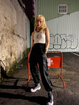「アイテム（チューブトップ、ホワイト系）」を使った、Mizuさん（レディース・165cm）の夏コーディネート