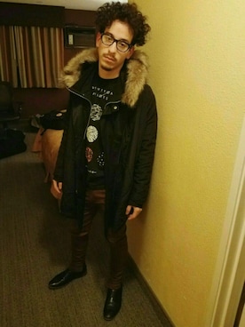 「ALDO（アルド）のアイテム（ブーツ）」を使った、Ryne // 廉服さん（メンズ・173cm）の冬コーディネート