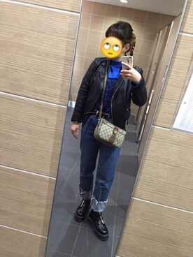 「EDWIN」｜「アイテム（ライダースジャケット）」を使った、naさん（レディース・163cm）の冬コーディネート