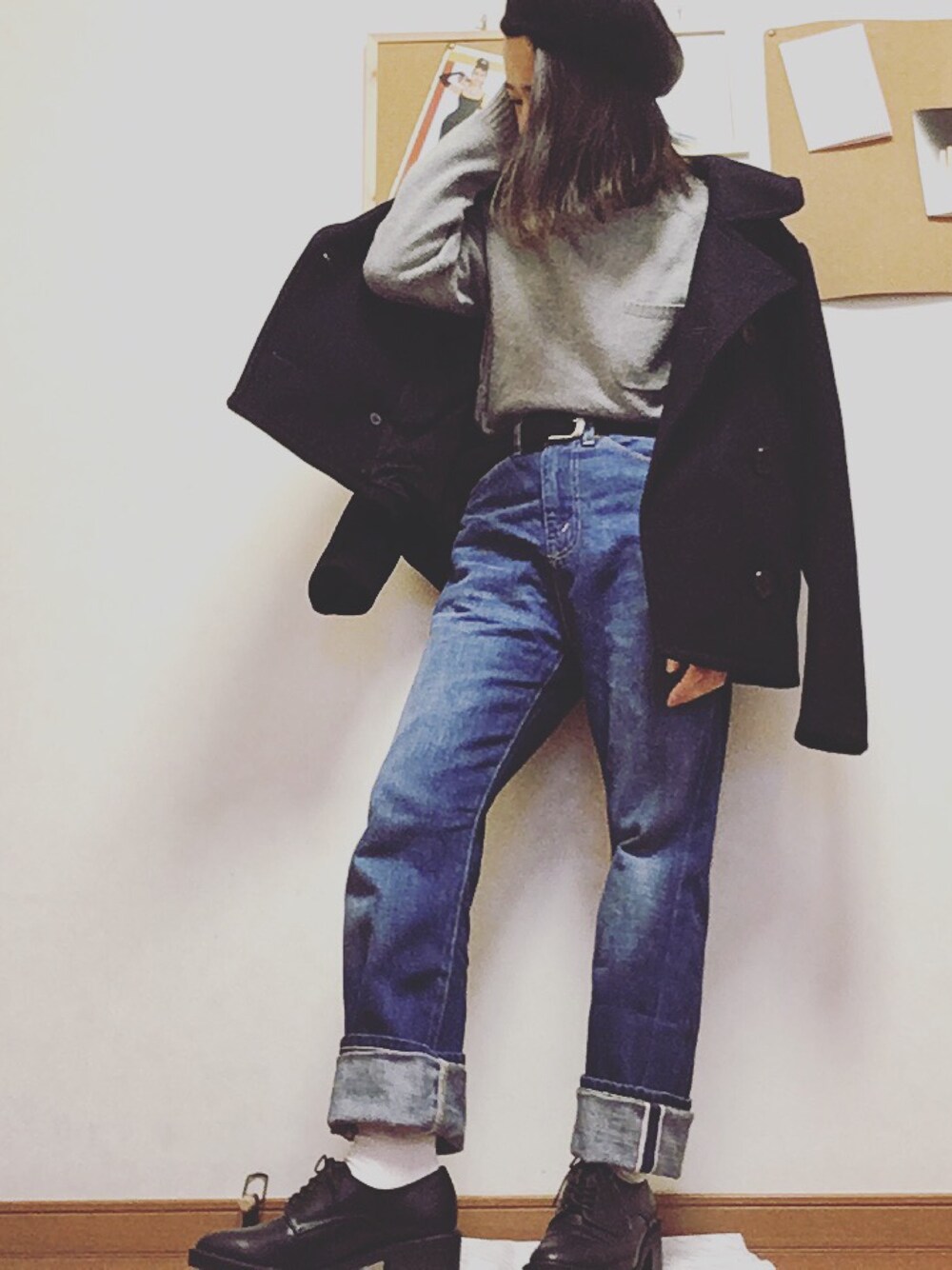 「SpRayのＡ／Ｗベレー（ハンチング/ベレー帽、ブラック系）」を使った、Manasanさん（レディース・150cm）の冬コーディネートの1枚目の写真