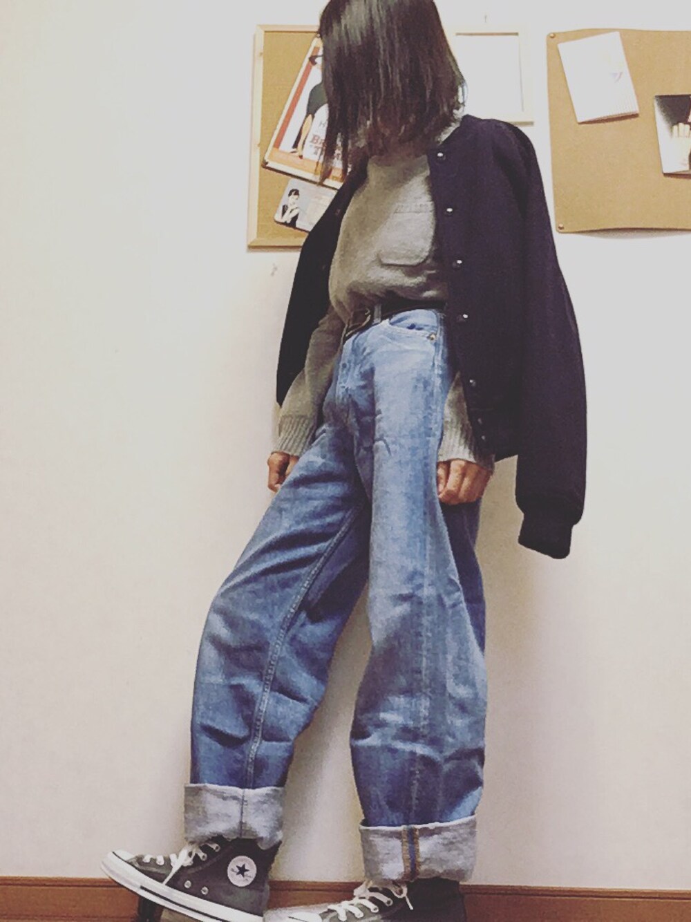 「GAPのアイテム（ブルゾン、ブルー系）」を使った、Manasanさん（レディース・150cm）の冬コーディネートの1枚目の写真