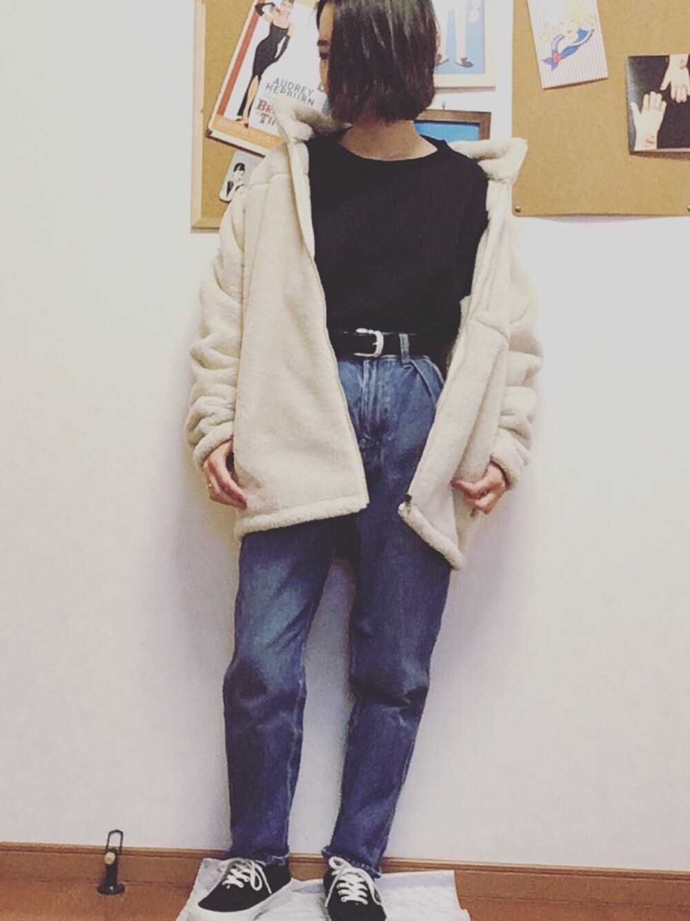 「GUのアイテム（スウェット、ブラック系）」を使った、Manasanさん（レディース・150cm）の冬コーディネートの1枚目の写真