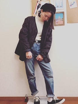 「SpRay（スプレイ）のアイテム（ハンチング/ベレー帽）」を使った、Manasanさん（レディース・150cm）の冬コーディネート
