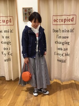 「マキシスカート」｜「アイテム（モッズコート）」を使った、みかさん（レディース・160cm）の冬コーディネート