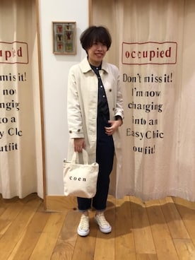 「coenスタッフスタイリング」｜「アイテム（ステンカラーコート）」を使った、みかさん（レディース・160cm）の春コーディネート