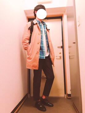 「niko and...（ニコアンド）のアイテム（ステンカラーコート）」を使った、もーとん🇮🇹さん（メンズ・181cm）の春コーディネート